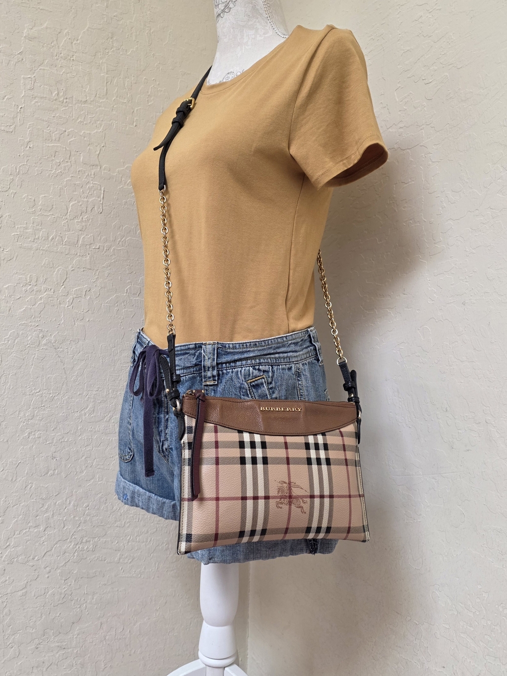 Burberry Nova Check Coated Canvas Small Flat Shoulder Crossbody Bag Authentic